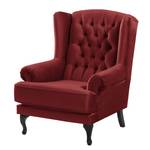 Fauteuil à oreilles Miscol Velours - Rouge - Avec repose-pieds