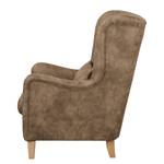 Fauteuil à oreilles Shenton Aspect cuir vieilli - Latte macchiatto