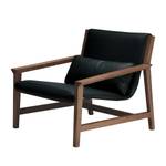 Fauteuil Thames echt leer - zwart/walnotenhout