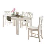 Set sala da pranzo Lyngby Legno massello di pino bianco egno Bianco Tavolo con 2 prolunghe e 4 sedie