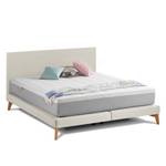 SmoodSpring Bett I Webstoff / Eiche massiv - Creme - 160 x 200cm