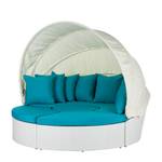 Salon de jardin modulable White Comfort 4 éléments - Polyrotin et tissu - Blanc / Turquoise