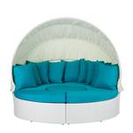 Loungebank White Comfort (4-delige set) van polyrotan/stof in wit/turkoois