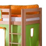 Letto per bambini Eliyas Legno massello di faggio - Con scivolo, torre e accessori in tessuto in verde/arancione