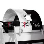 Spielbett Alex Massivholz Buche - Weiß lackiert - mit Rutsche, Turm und Textilset Pirat