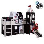 Spielbett Alex Massivholz Buche - Weiß lackiert - mit Rutsche, Turm und Textilset Pirat