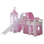 Spielbett Alex mit Rutsche, Vorhang, Turm, 1-er Tunnel und Tasche -Buche weiß/Textil Princess