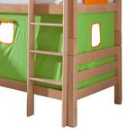Spielbett Beni Buche massiv - Natur lackiert/Textil Grün-Orange - mit Rutsche, Vorhang, Tunnel und Tasche