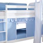 Spielbett Beni mit Rutsche, Vorhang, Turm und Tasche - Buche massiv weiß lackiert/Textil Blau-Boy