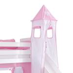 Spielbett Beni mit Rutsche, Vorhang, Turm und Tasche - Buche massiv weiß lackiert/Textil rosa-weiß-herz