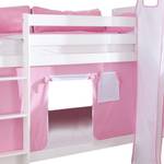Spielbett Beni mit Rutsche, Vorhang, Turm und Tasche - Buche massiv weiß lackiert/Textil rosa-weiß-herz