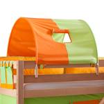 Spielbett Eliyas Massivholz Buche - Natur lackiert - mit Rutsche und Textilset  in grün/orange