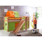 Letto per bambini Eliyas Legno massello di faggio naturale laccato con scivolo e guarnizioni in tessuto verde arancione