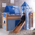 Spielbett Eliyas mit Rutsche, Vorhang, Tunnel, Turm und Tasche -  Buche natur/Textil blau-delfin
