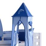 Spielbett Eliyas mit Rutsche, Vorhang, Tunnel, Turm und Tasche - Buche weiß/Textil blau-delfin