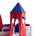Spielbett Eliyas mit Rutsche, Vorhang, Tunnel, Turm und Tasche - Buche weiß/Textil blau-rot