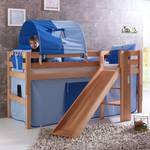 Letto per bambini Eliyas Con scivolo, tenda, tunnel e taschino - Faggio naturale/Tessuto - Blu con motivo a delfino