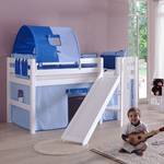 Letto per bambini Eliyas Con scivolo, tenda, tunnel e taschino - Faggio bianco/Tessuto - Blu con motivo a delfino