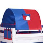 Letto per bambini Eliyas Con scivolo, tenda, tunnel e taschini Faggio bianco/Tessuto blu-rosso