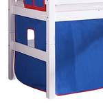 Letto per bambini Eliyas Con scivolo, tenda, tunnel e taschini Faggio bianco/Tessuto blu-rosso