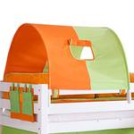 Spielbett Eliyas met glijbaan, gordijn, tunnel en tasje - wit beukenhout/textiel - groen/oranje