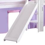 Letto per bambini Eliyas Con scivolo, tenda, tunnel e taschini Faggio bianco/Tessuto viola rosa con cuori