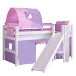 Spielbett Eliyas mit Rutsche, Vorhang, Tunnel und Tasche - Buche weiß/Textil purple-rosa-herz