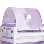 Spielbett Eliyas mit Rutsche, Vorhang, Tunnel und Tasche - Buche weiß/Textil purple-weiß-herz