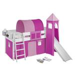 Spielbett IDA- Kiefer massiv Weiß/Rosa-Pink - mit Rutsche