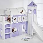 Spielbett JELLE Pferde Lila Hochbett LILOKIDS - mit Turm und Rutsche und Vorhang - weiß - 90 x 190 cm