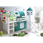 Lit ludique Kasper Goal Pin massif Blanc / Vert Avec tunnel, matelas et sommier