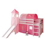 Spielbett Kasper II Kiefer massiv - Rosa/Pink - Mit Tunnel, Matratze & Rollrost