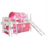 Spielbett Kenny Kiefer massiv/Textil - Weiß/Pink