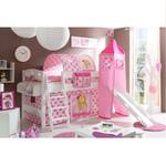 Spielbett Kenny Massivholz Kiefer - Inklusive Rutsche, Turm & Textilset - Weiß lackiert - Pink