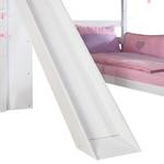 Letto per bambini Sky Legno massello di faggio Laccato bianco con scivolo, scaffale, tunnel e taschini Con