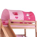 Spielbett Sky mit Rutsche, Regal und Tunnel - Buche massiv natur /Textil pink-herz