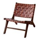 Chaise Bourbourg I Cuir véritable / Teck massif - Teck marron foncé