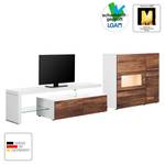 Tv-meubel Solano II deels massief - Notenboomhout/wit - Glazendeur rechts - Met verlichting
