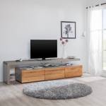 Meuble TV Solano IV Partiellement en bois massif - Chêne noueux / Gris platine