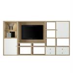 Tv-wand Emporior I inclusief verlichting - Wit/eikenhouten look