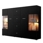 Dressoir Vogue hoogglans zwart notenboomhoutkleurig 4 deuren en lades