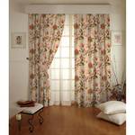 Gordijn met plooiband beige met grote, bonte bloemen - 130x260cm