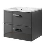 Meuble lavabo Ancona Gris brillant / Gris graphite - Largeur : 60 cm