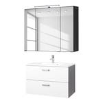 Salle de bain Zeehan (2 éléments) Blanc / Gris 80 cm - Blanc brillant / Graphite - Largeur : 80 cm