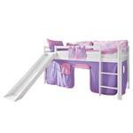 Letto per bambini Toby Legno massello di faggio - Laccato bianco - Con scivolo e accessori in tessuto - viola/rosa - Senza torre