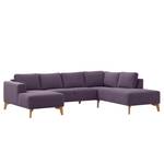 Wohnlandschaft Bora Webstoff Webstoff Anda II: Violett - Longchair davorstehend links / Ottomane rechts - Eiche