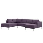 Wohnlandschaft Bora Webstoff Webstoff Anda II: Violett - Longchair davorstehend rechts / Ottomane links - Edelstahl