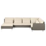 Hoekbank Cromwell geweven stof - Beige/bruin - Longchair vooraanzicht links/Ottomaan rechts