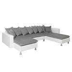 Canapé modulable Finlay Cuir synthétique blanc / Tissu gris - Chaise longue à droite (vue de face)