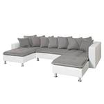 Canapé modulable Finlay Cuir synthétique blanc / Tissu gris - Chaise longue à droite (vue de face)